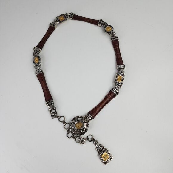 Brighton Vintage Leather Belt 20707 Gold Silver Cameo Accents Size Small USA